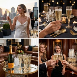 Oojami 30 Pack Gold Glitter Disposable Champagne Flutes, 4.5 oz BPA-Free Shatterproof Plastic Toasting Glasses for Weddings, Mimosa Bars, Bridal Showers & Outdoor Celebrations