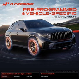 A-Premium 4PCS Pre-Programmed TPMS Sensor Tire Pressure Monitoring Sensor - Compatible with Dodge Ram 1500 2009-433MHz - Replace 56029481AB