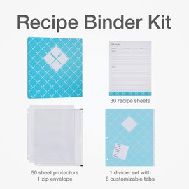 Oxford Recipe Binder Kit, Boxed Gift Set with 11.5x12 3 Ring Binder, 30 Recipe Sheets, 50 Sheet Protectors, Divider Set, Labels & Zipper Pouch (22220)