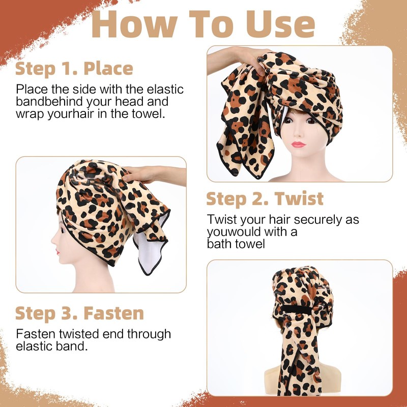 2 Pack Large Leopard Hair Towels 24" x 40" Absorbent