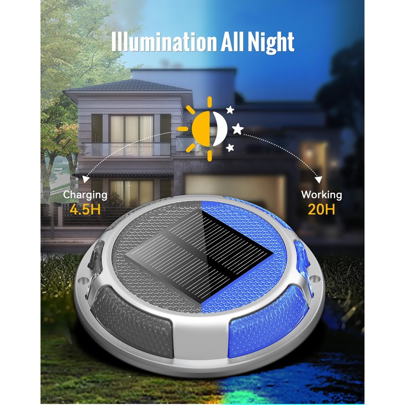 Solar Driveway Lights Dock Lights Waterproof 4 Pack, 2 Colors