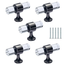 5 Pieces Crystal Cabinet Handles Knobs - Clear Cylinder Drawer Cupboard Pulls with Screws, Pull Handle for Dresser Cabinet Wardrobe (50mm Black)