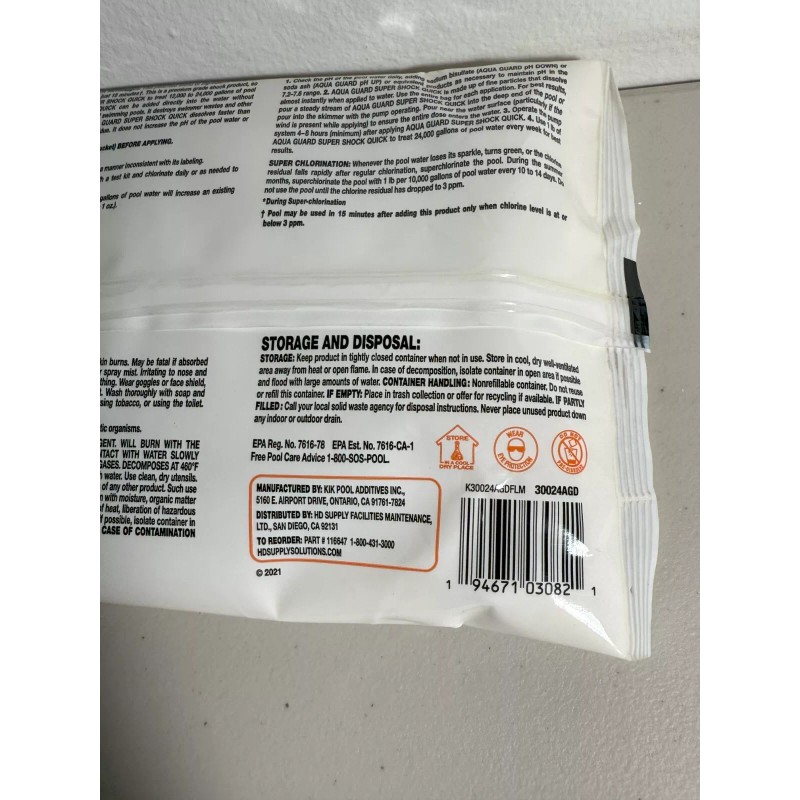 Aquaguard 1 Lb. Trichloro Super Shock Quick EPA Reg No.