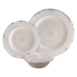 UPware 12-Piece Melamine Dinnerware Set, Includes Dinner Plates, Salad Plates, Bowls, Service for 4 (Crackle, Cream)