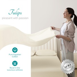 Carressa Linen 100% Egyptian Cotton Split King Sheets Sets for Adjustable Bed - 800 Thread Count 5 PC Top Split King Sheet for Sleep Number Bed, Soft Cooling Sheets, Fits Mattress Upto 18" - Ivory