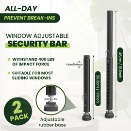Gadgetzan 2 Pack Window Security Bars Adjustable 11"-18",Portable Small Sliding Window Lock Bar for Child Safety/Anti-Theft,Window safety lock with Rubber Base for Vertical and Horizontal Window-Black