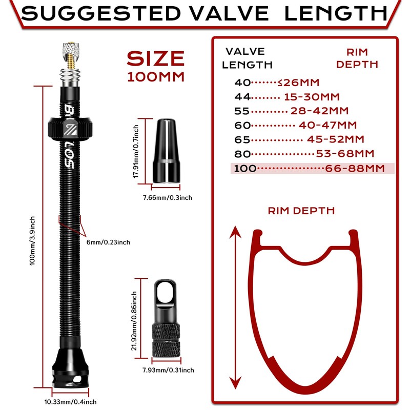 BUCKLOS Tubeless Presta Valve Stem Kit, Black, Aluminum, Universal Fit,