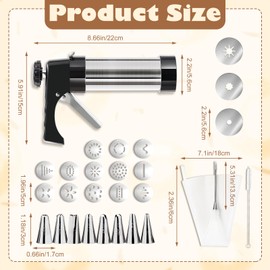 3-in-1 Churro Maker & Spritz Cookie Press Gun Kit, Stainless Steel Baking Tool with 16 Discs, 8 Icing Nozzles, Piping Bag & Cleaning Brush, Easy Press Handle for Homemade Cookies and Churros