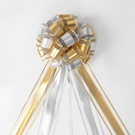 EdgeVue 5PCS 7.5 inches Gold Large Bows for Gift Wrapping Big Bow for Present, Valentine's Day Christmas Pull Bows Birthday Gift Decorations Car Flower Decortions(Gold and Silver)