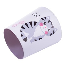 Scakbyer 10L/2.64 Gallon Trash Can, Decorative Waste Basket, PU Leather Waste Paper Basket, Waterproof Garbage Can for Bathroom, Bedroom, Office, Kitchen and Living Room - Cat-2