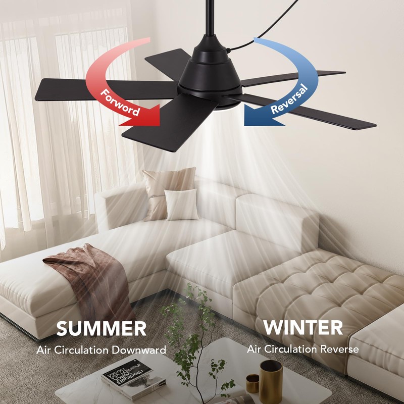 SPACORA 42 Inch Ceiling Fan with Light, Black Ceiling Fans