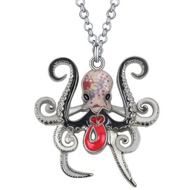 DUOWEI Enamel Tentacle Octopus Necklace Ocean Animals Pendant for Women Girls Charms Ocean Jewelry Gifts (Black)