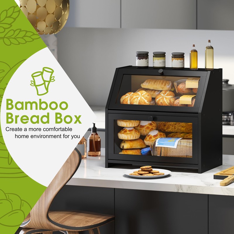 BMOSU Bread Box with Cutting Board Kitchen Bread Storage Organizer
