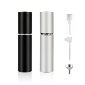 MILASONUS 5ML Perfume Travel Spray Bottle(2 PCS), Perfume Atomiser Refillable, Portable for Travel Holiday, Outdoor Activities and Business (black+silver)