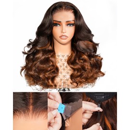 Arabella Pre Everything 13x6 Full Lace Body Wave Glueless Wig Human Hair Pre Plucked Pre Cut Omber Highlight Dark Brown 230% Density Lace Bleached Knots Ready to Go Wig 20 inche