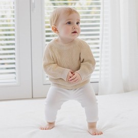 MAHUAOYIXI Baby Girls Boys Sweater Solid Color Long Sleeve Crew Neck Knit Pullover Warm Sweater Toddler Clothes Knitwear Baby Jumpers Tops Casual for Fall Winter (Beige, 0-3 Months)