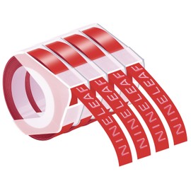 NineLeaf 4 Pack Compatible for Dymo 520102 9mm 3D Embossing Label Maker Tape 3/8'' White on Red 3D Plastic Labels for Organizer Xpress Pro, MoTEX E101 E404, Office Mate II