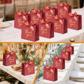 DECHISY 50 Pack Small Thank You Gift Bags, 4.5x1.8x3.9 Inches Party Favor Bags, Mini Red Thank You Bags with Ribbon, Wedding Candy Favor Boxes, Paper Gift Bags for Baby Shower, Birthday Party