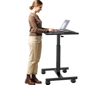GallopFun Mobile Laptop Standing Desk Adjustable Height, Small Mobile Desk Workstation with Wheels, Portable Rolling Computer Desk Cart for Home Office Classroom (Black)