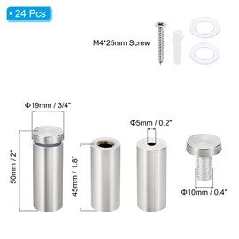 PATIKIL 3/4 x 2 inch Sign Standoff Screws, 24 Set Stainless Steel Wall Standoff Mounting Hardware Advertising Glass Nail for Hanging Acrylic Picture Frame Acrylic Panel, Silver