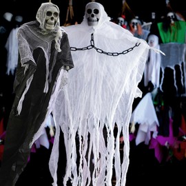 LUHI 2PCS Fantasmas Colgantes de Halloween, Decoración para Crear un Ambiente de Terror (Negro + Blanco)