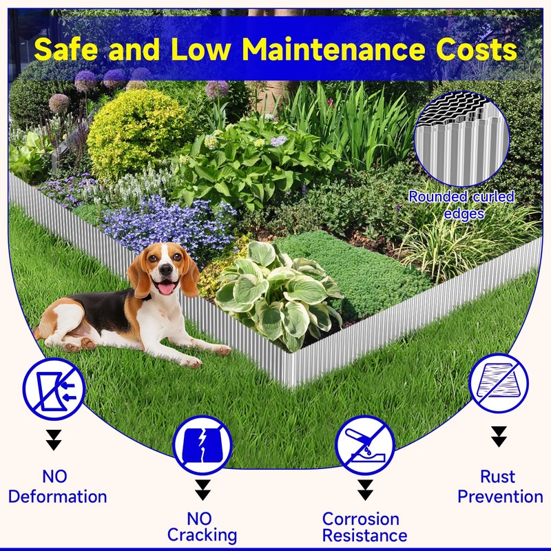 Corrugated Garden Edging, 4"×10Ft Galvanized Steel Landscape Edging & Lawn