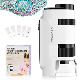Pocket Microscope for Kids and Adults - 135x Mini Microscope, Portable Handheld MiniMicroscope with 5 Microscope Slides, Perfect for Microbiological Observation, Preschool Learning Gifts