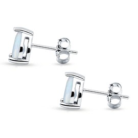 Lab Created White Opal-8mmX6mm Art Deco Pear Shape Solitaire Screw Back Stud Earring Excellent Solid 925 Sterling Silver