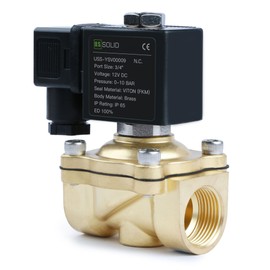 U.S. Solid 3/4" Brass Solenoid Valve - 12V DC, Normally Closed, 145 PSI Electric Valve for Water, Air, Diesel