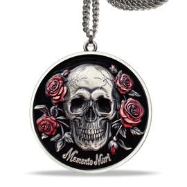BHealthLife Memento Mori Pendant Necklace - Skull and Roses Design - Symbol of Mortality and Life Reflection, Gothic Jewelry for Men and Women