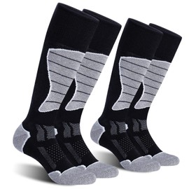 CS CELERSPORT 2 Pack Ski Socks for Men and Women Skiing, Snowboarding, Cold Weather, Winter Performance Socks, Black+Light Grey, X-Large