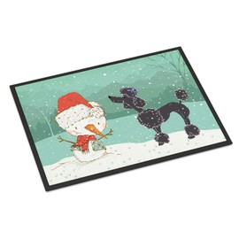 Caroline's Treasures CK2064MAT Black Poodle Snowman Christmas Doormat 18x27 Front Door Mat Indoor Outdoor Rugs for Entryway, Non Slip Washable Low Pile, 18H X 27W