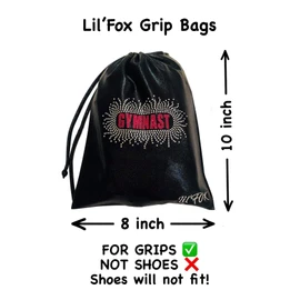 LIL'FOX 8" x 10" Drawstring Girls Grip Bag for Gymnastics 26cm x 20cm - Storage Bag Gym Pouch Lightweight Drawstring Bags for Personal Equipment - Shiny Foil with Rhinestones