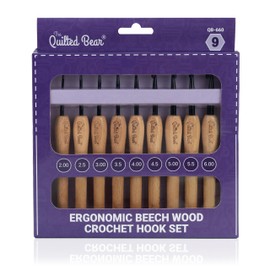 The Quilted Bear Wooden Crochet Hooks Set – Crochet Set of 9 Ergonomic Crochet Hooks with Stylish Beech Wood Handles & Durable Steel Crochet Hook Heads (2mm - 6mm)