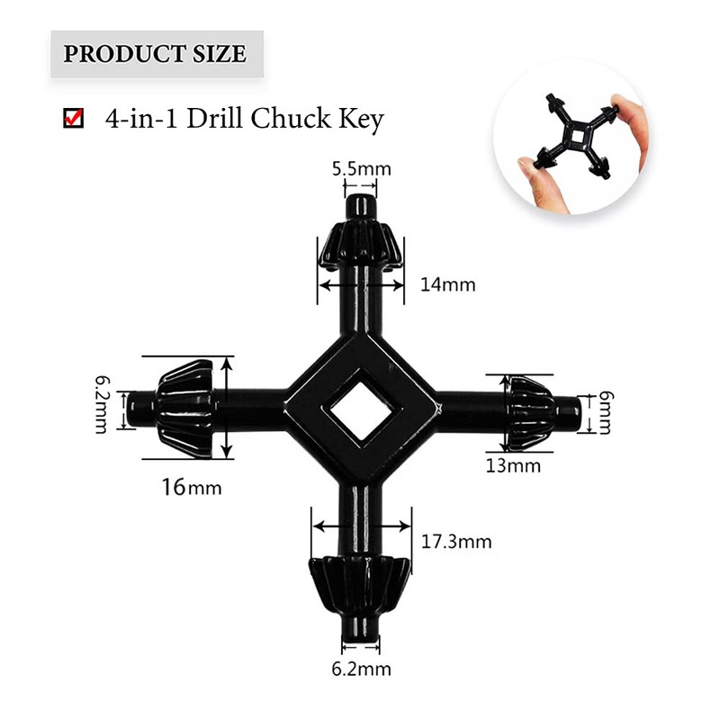Tomato Palace Drill Chuck Key 4-In-1 Universal Drill Chuck Key