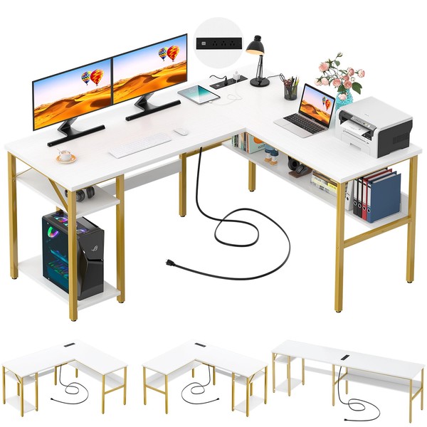 Unikito Reversible L Shaped Desk with Magic Power Outlets and
