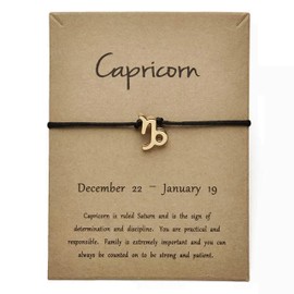 Gold Star Sign Black Rope Pendant Bracelet - Capricorn (22nd December - 19th January) - Zodiac Constellation Horoscope Celestial Astrology Jewellery - Women Men Gift