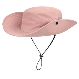 Kids Sun Hat with Ponytail Hole UV Protection Wide Brim Summer Beach Bucket Cap Fishing Hat for Girls Pure Pink