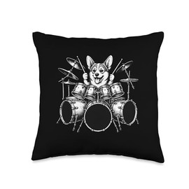 Corgi Playing Drums Drummer Dog Lover Throw Pillow