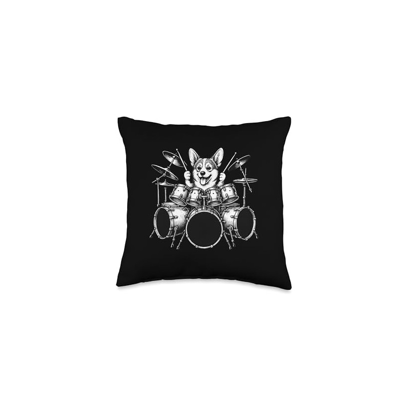 Corgi Playing Drums Drummer Dog Lover Throw Pillow