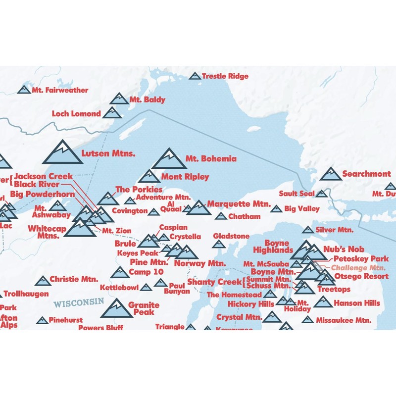 North America Ski Resorts Map 24x36 Poster (White & Light