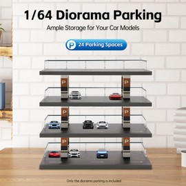 4-Tier 1:64 Die-Cast Car Display Case – Clear Acrylic Parking Garage Style Toy Car Organizer with Solid Wood Base, Dust-Proof Display Shelf for Miniature Car Collectors & Kids' Gifts