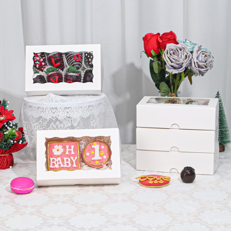 TEMLQPACK 25pcs 7x4.3x2 Inches White Chocolate Covered Strawberries Cookies Cakesickle