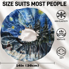 BHAHB 2PCS Satin Hair Bonnet Silk Bonnet for Sleeping Adjustable Double Layer Elastic Reusable Hair Caps Cute Aesthetic for Women Girls-Blue