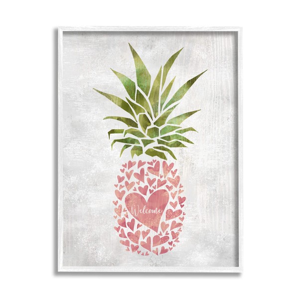Stupell Industries Abstract Heart Shape Pineapple Welcome Greeting White Framed
