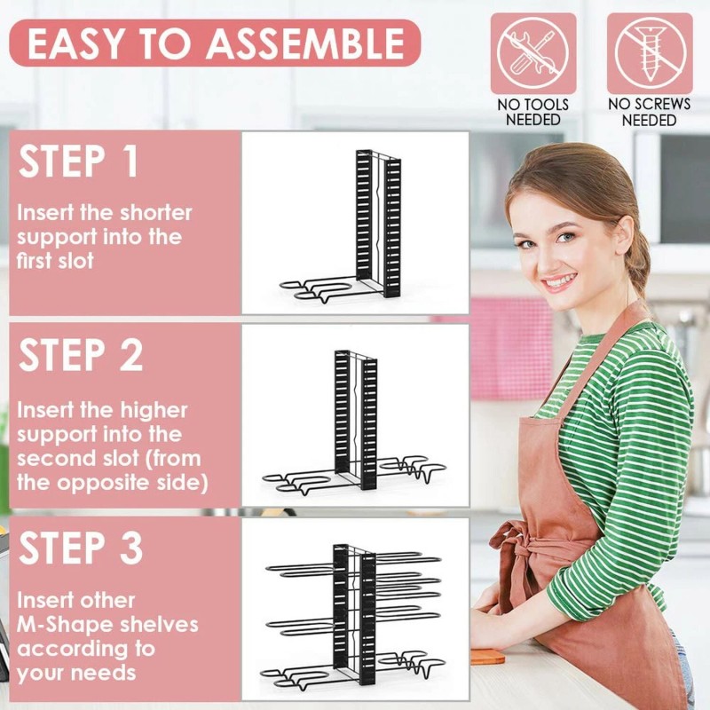 MUDEELA Pan Organizer Rack for Cabinet, Pot Rack with 3