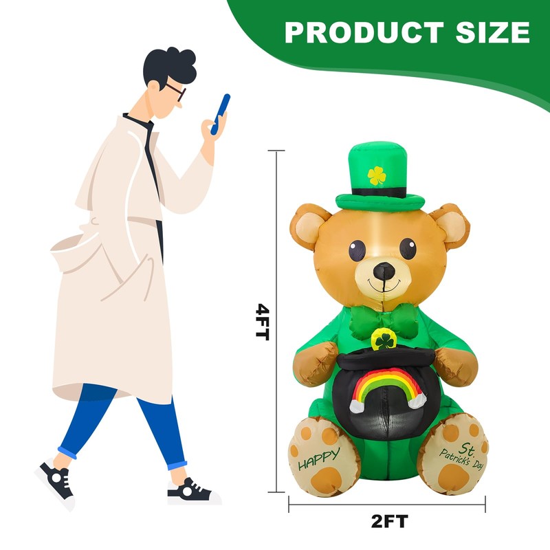 SHDEJTG 4 Ft St Patricks Day Inflatables Outdoor Decorations, Blow