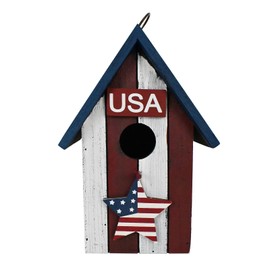 Patriotic Wood Bird House for Outside, Hanging Birdhouse for Outdoor Garden Decorative US Flag Bird House Nest Home for Wrens and Small Birds