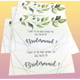 Will You Be My Bridesmaid 16 Cards with Envelopes, Green Greenery Style for 10 Bridesmaids, 2 Matron of Honor, 2 Maid of Honor & 2 Flower Girls Card from Bride to Help Tie The Knot. (Green Leaves)