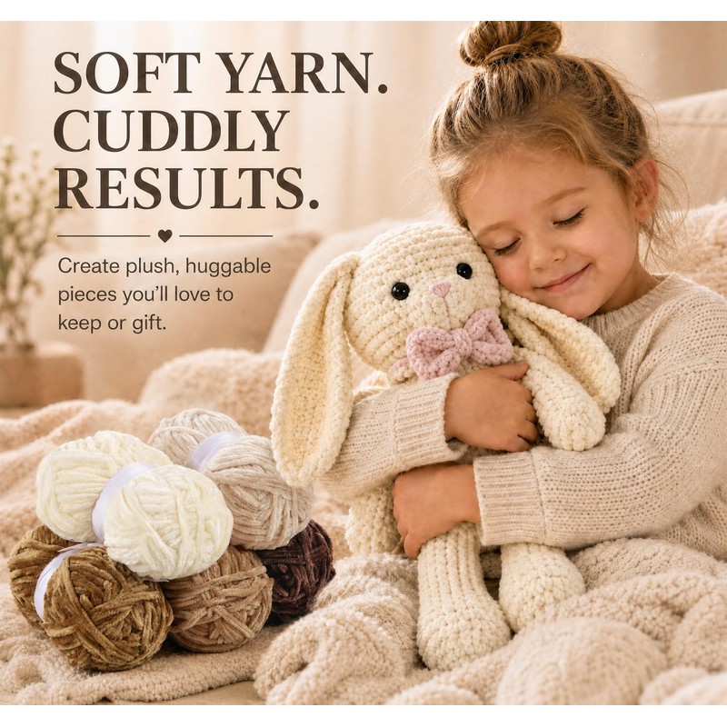 ilauke 5x100g Chenille Yarn Chunky, Crochet Yarn for Amigurumi, Brown